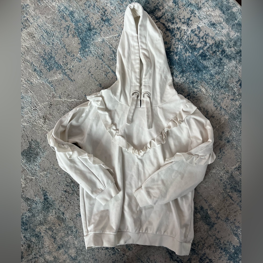 Girls White Hoodie with Ruffle Sleeve and Top